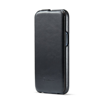 For iPhone 15 Plus Fierre Shann Oil Wax Texture Vertical Flip PU Phone Case(Black) by FIERRE SHANN