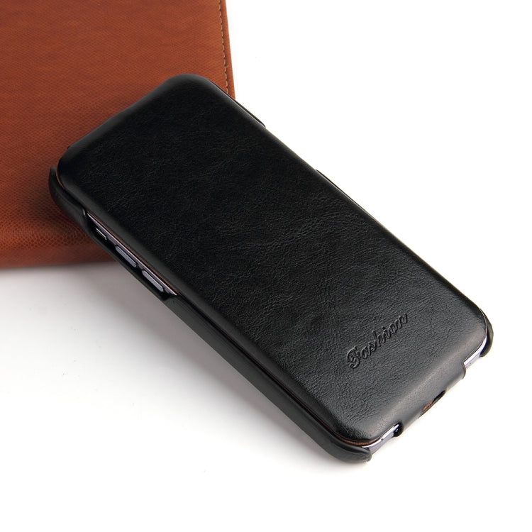 For iPhone 15 Fierre Shann Oil Wax Texture Vertical Flip PU Phone Case(Black) by FIERRE SHANN
