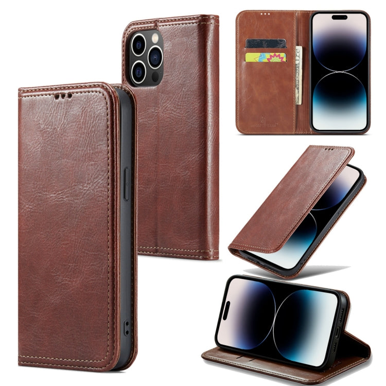 For iPhone 15 Pro Fierre Shann Vintage Bark Texture Wallet Leather Phone Case(Brown) by FIERRE SHANN