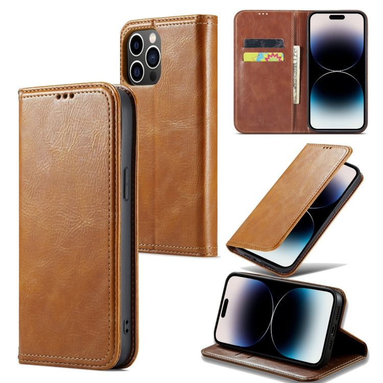 For iPhone 15 Pro Fierre Shann Vintage Bark Texture Wallet Leather Phone Case(Khaki) by FIERRE SHANN