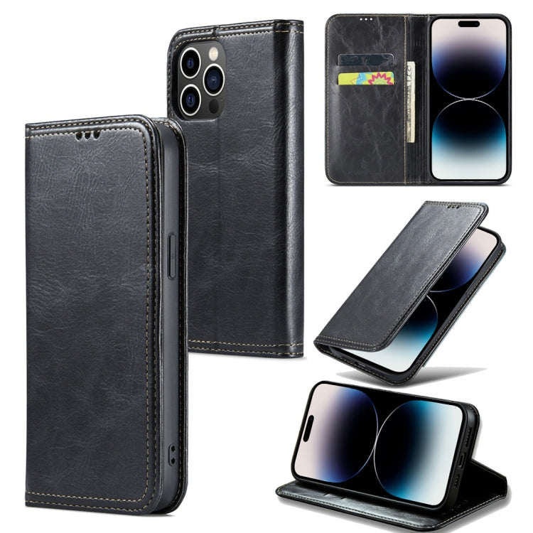For iPhone 15 Pro Fierre Shann Vintage Bark Texture Wallet Leather Phone Case(Black) by FIERRE SHANN