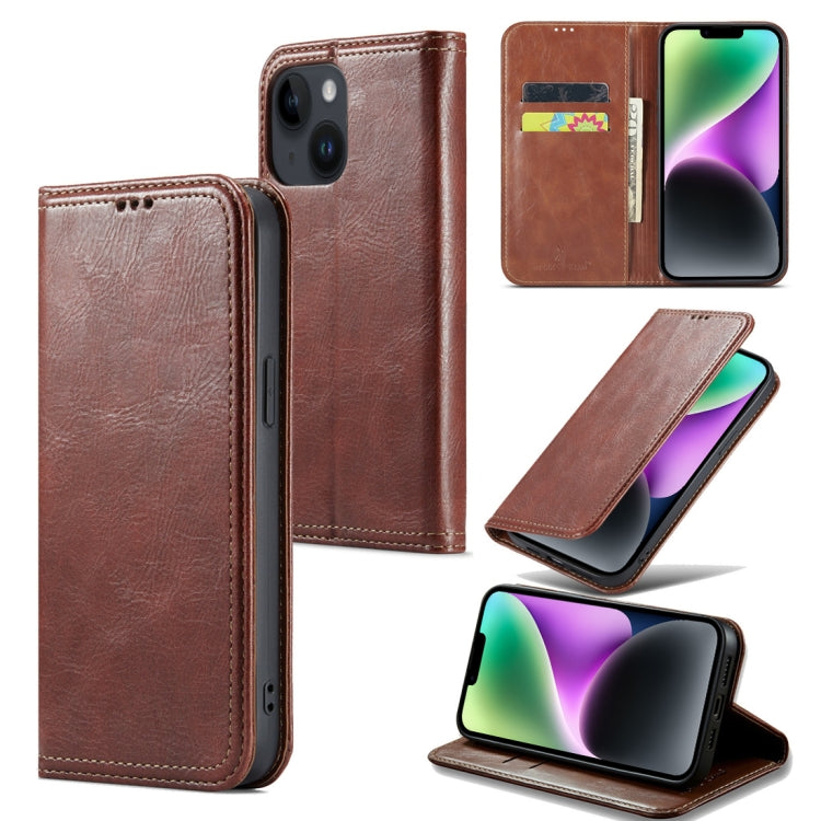 For iPhone 15 Plus Fierre Shann Vintage Bark Texture Wallet Leather Phone Case(Brown) by FIERRE SHANN
