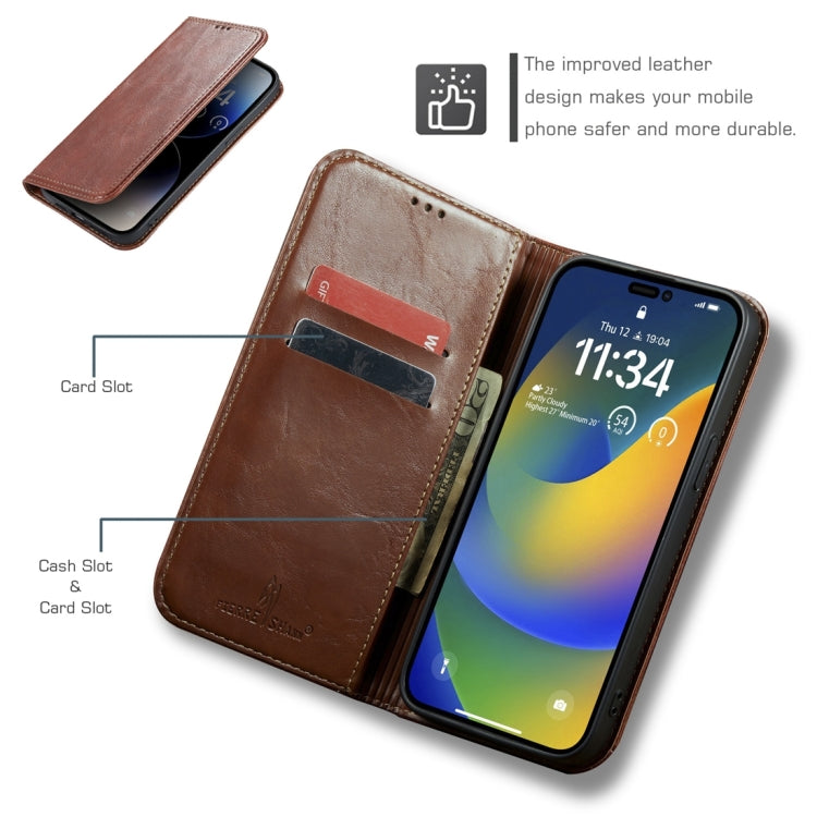 For iPhone 15 Plus Fierre Shann Vintage Bark Texture Wallet Leather Phone Case(Brown) by FIERRE SHANN