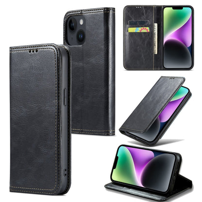 For iPhone 15 Plus Fierre Shann Vintage Bark Texture Wallet Leather Phone Case(Black) by FIERRE SHANN