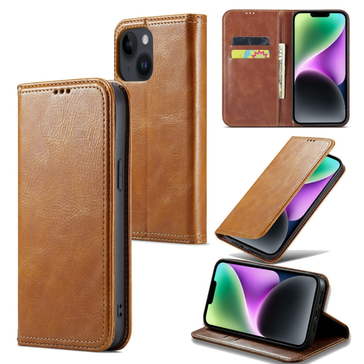 For iPhone 15 Fierre Shann Vintage Bark Texture Wallet Leather Phone Case(Khaki) by FIERRE SHANN