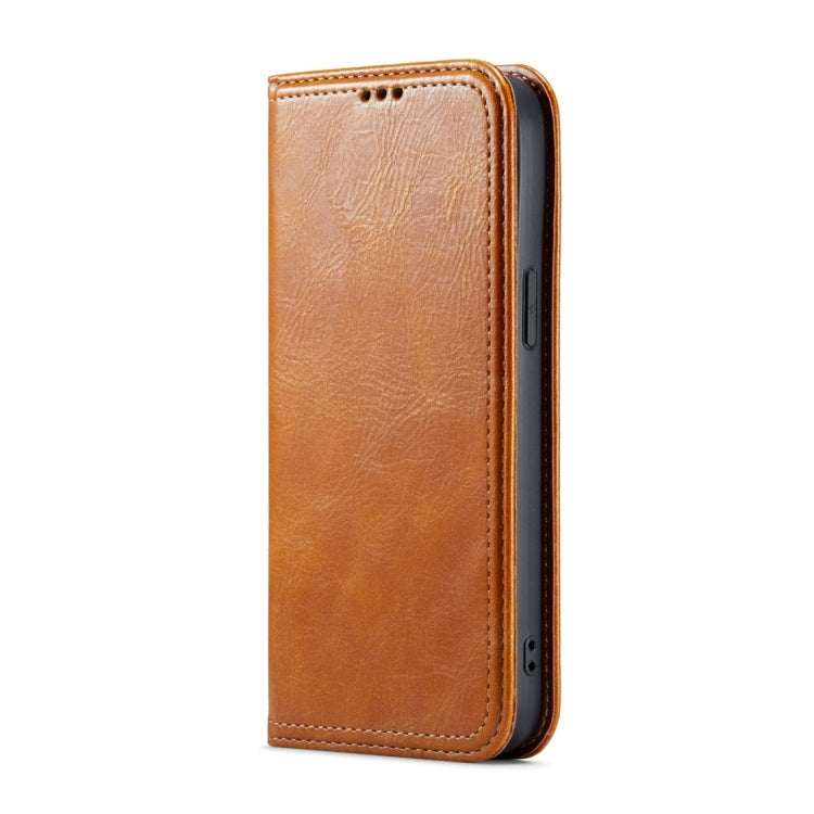 For iPhone 15 Fierre Shann Vintage Bark Texture Wallet Leather Phone Case(Khaki) by FIERRE SHANN
