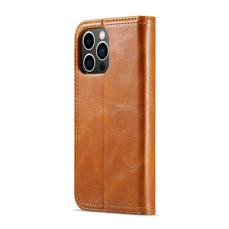 For iPhone 15 Fierre Shann Vintage Bark Texture Wallet Leather Phone Case(Khaki) by FIERRE SHANN