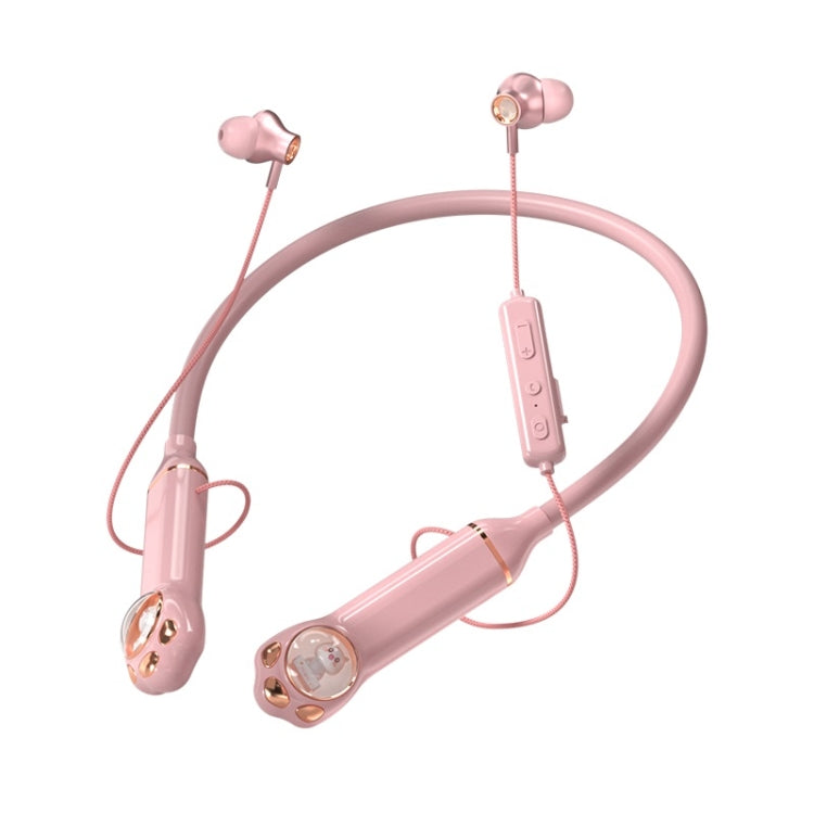 K1692 Meow Planet Neck-mounted Noise Reduction Sports Bluetooth Earphones(Pink) by bashfashion