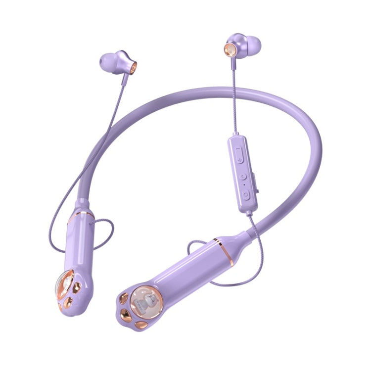 K1692 Meow Planet Neck-mounted Noise Reduction Sports Bluetooth Earphones(Purple) by bashfashion