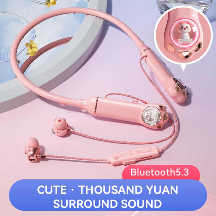 K1692 Meow Planet Neck-mounted Noise Reduction Sports Bluetooth Earphones(White) by bashfashion