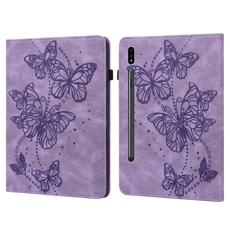 For Samsung Galaxy Tab S9 Embossed Butterfly Pattern Leather Tablet Case(Purple) by bashfashion
