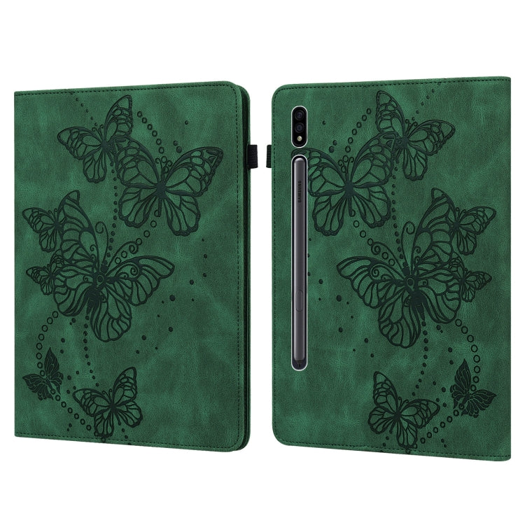 For Samsung Galaxy Tab S9 Embossed Butterfly Pattern Leather Tablet Case(Green) by bashfashion