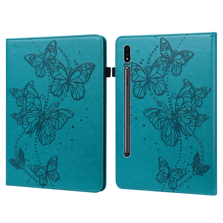 For Samsung Galaxy Tab S9 Embossed Butterfly Pattern Leather Tablet Case(Blue) by bashfashion
