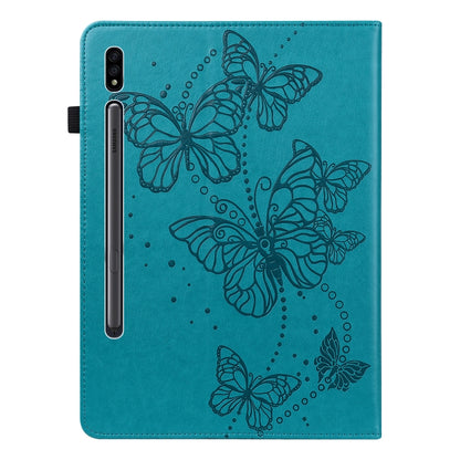 For Samsung Galaxy Tab S9 Embossed Butterfly Pattern Leather Tablet Case(Blue) by bashfashion