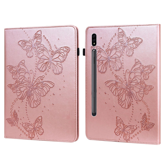 For Samsung Galaxy Tab S9 Embossed Butterfly Pattern Leather Tablet Case(Pink) by bashfashion