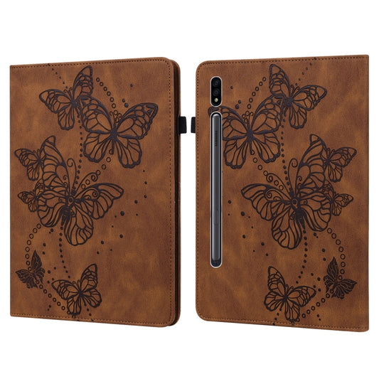 For Samsung Galaxy Tab S9 Embossed Butterfly Pattern Leather Tablet Case(Brown) by bashfashion