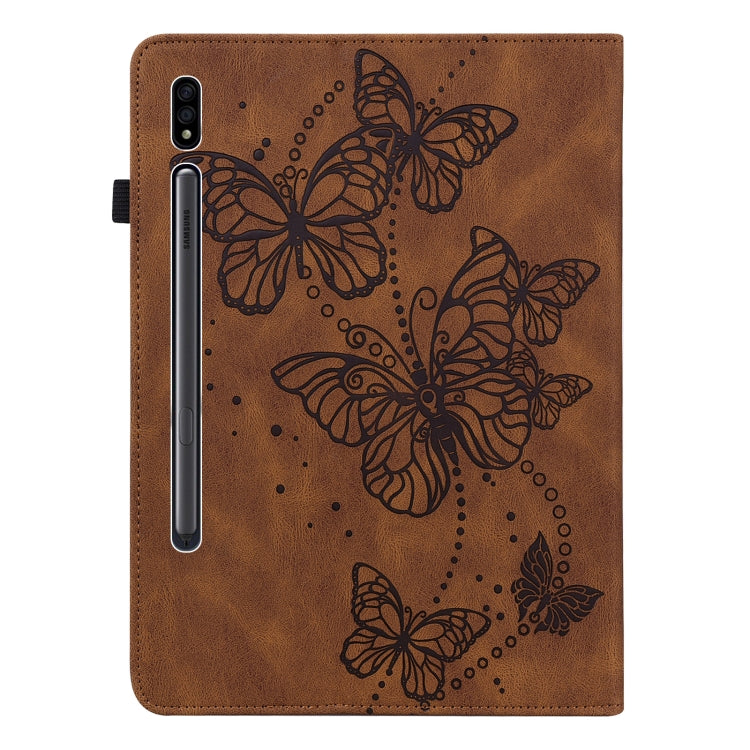 For Samsung Galaxy Tab S9 Embossed Butterfly Pattern Leather Tablet Case(Brown) by bashfashion