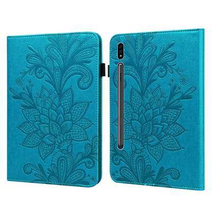 For Samsung Galaxy Tab S9 Lace Flower Embossing Pattern Leather Tablet Case(Blue) by bashfashion