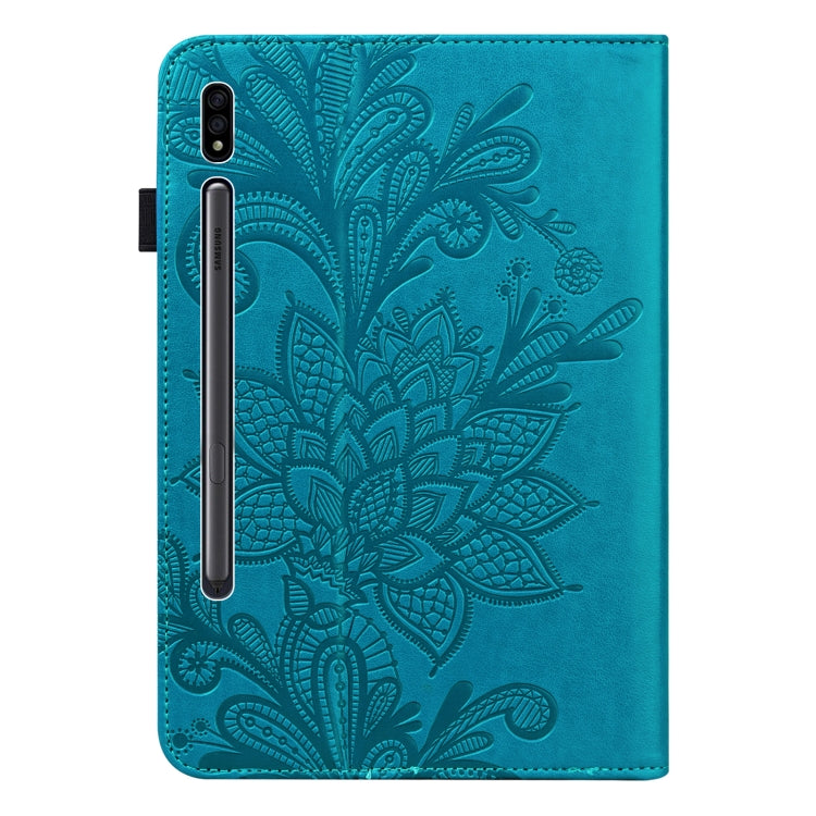 For Samsung Galaxy Tab S9 Lace Flower Embossing Pattern Leather Tablet Case(Blue) by bashfashion