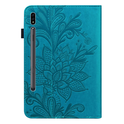 For Samsung Galaxy Tab S9 Lace Flower Embossing Pattern Leather Tablet Case(Blue) by bashfashion