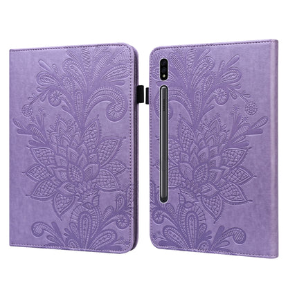 For Samsung Galaxy Tab S9 Lace Flower Embossing Pattern Leather Tablet Case(Purple) by bashfashion