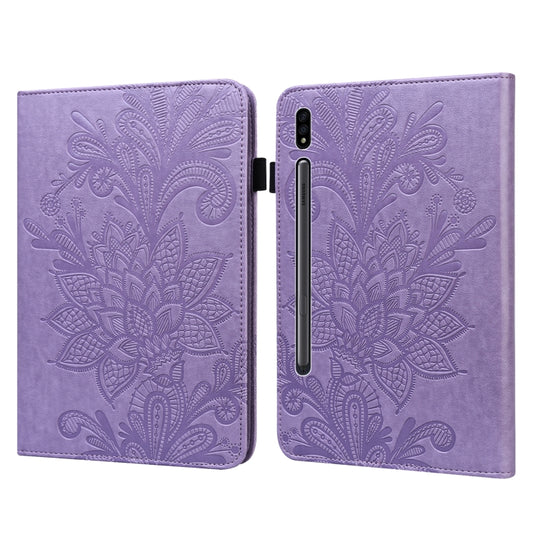 For Samsung Galaxy Tab S9 Lace Flower Embossing Pattern Leather Tablet Case(Purple) by bashfashion