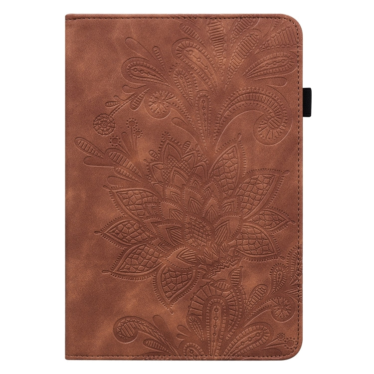 For Samsung Galaxy Tab S9 Lace Flower Embossing Pattern Leather Tablet Case(Brown) by bashfashion