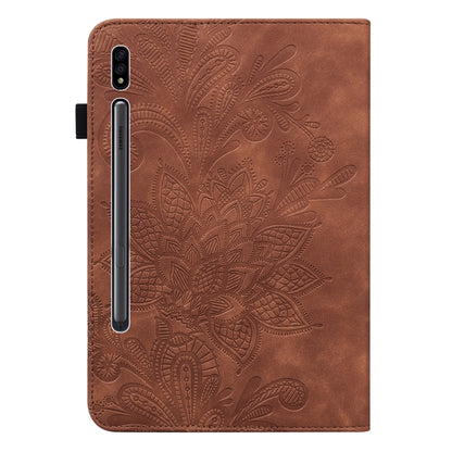 For Samsung Galaxy Tab S9 Lace Flower Embossing Pattern Leather Tablet Case(Brown) by bashfashion