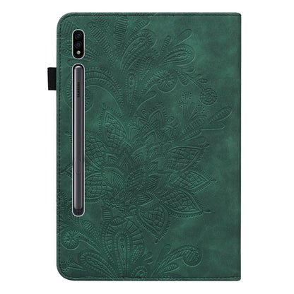For Samsung Galaxy Tab S9 Lace Flower Embossing Pattern Leather Tablet Case(Green) by bashfashion