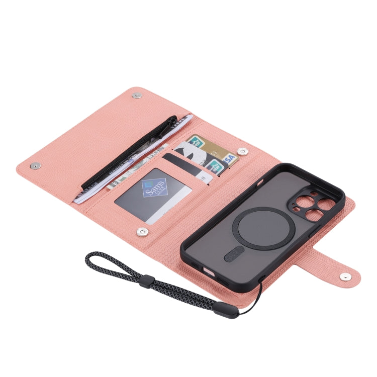 For iPhone 13 Pro Max ViLi GHB Series MagSafe Magnetic Zipper Leather Phone Case(Pink) by ViLi