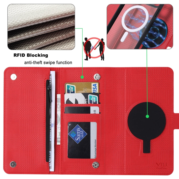 For iPhone 14 Plus ViLi GHB Series MagSafe Magnetic Zipper Leather Phone Case(Red) by ViLi