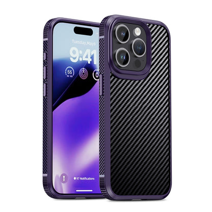 For iPhone 15 Pro iPAKY MG Series Carbon Fiber PC + TPU Protective Phone Case(Purple) by iPAKY