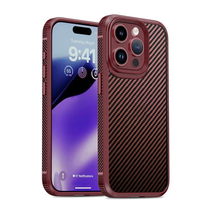 For iPhone 15 Pro iPAKY MG Series Carbon Fiber PC + TPU Protective Phone Case(Dark Red) by iPAKY