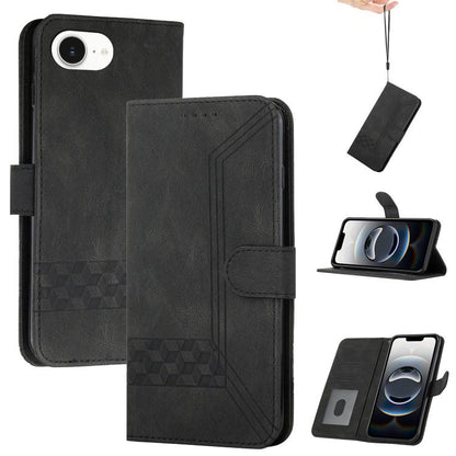 For iPhone 16e Cubic Skin Feel Flip Leather Phone Case(Black) by bashfashion