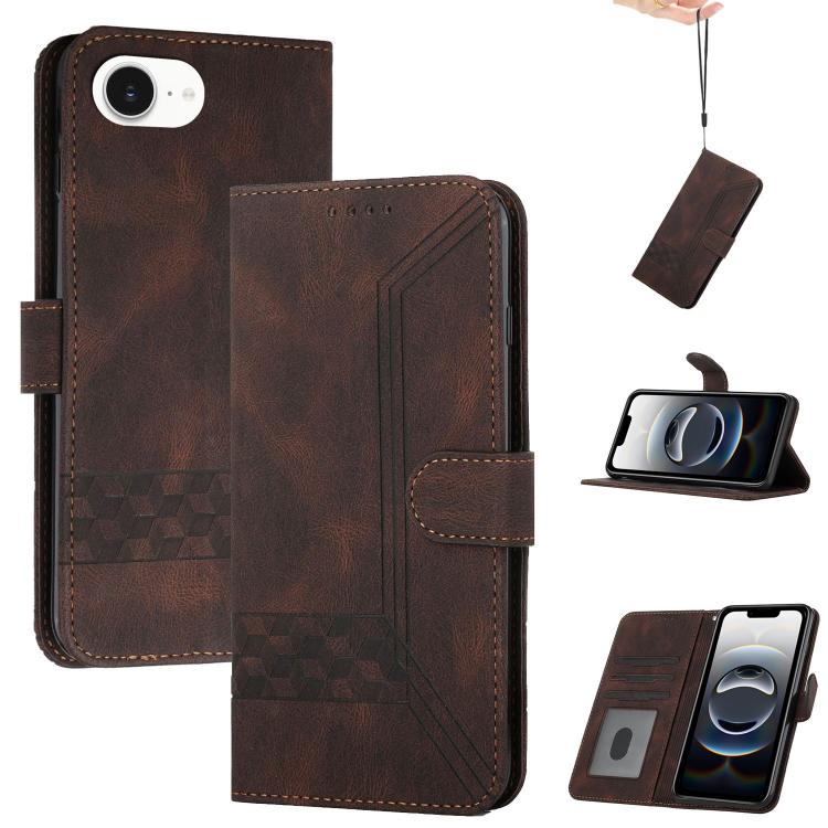 For iPhone 16e Cubic Skin Feel Flip Leather Phone Case(Brown) by bashfashion