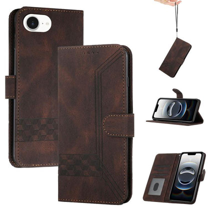 For iPhone 16e Cubic Skin Feel Flip Leather Phone Case(Brown) by bashfashion