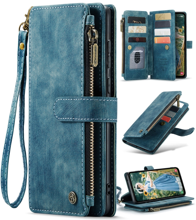 For Samsung Galaxy S23 FE CaseMe C30 Card Slots Zipper Wallet Leather Phone Case(Blue) by CaseMe