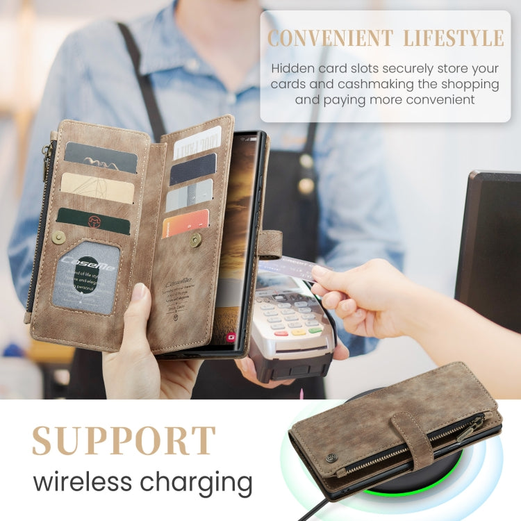 For Samsung Galaxy S24 Ultra 5G CaseMe C30 Card Slots Zipper Wallet Leather Phone Case(Brown) by CaseMe