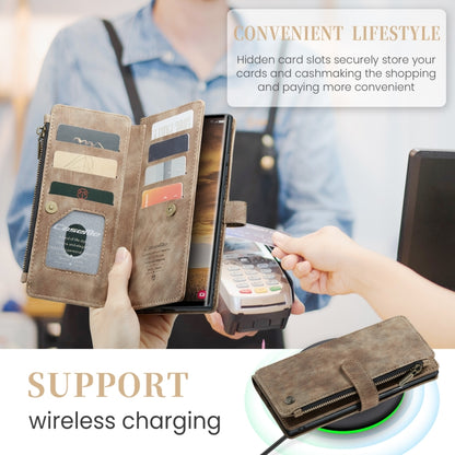 For Samsung Galaxy S24 Ultra 5G CaseMe C30 Card Slots Zipper Wallet Leather Phone Case(Brown) by CaseMe