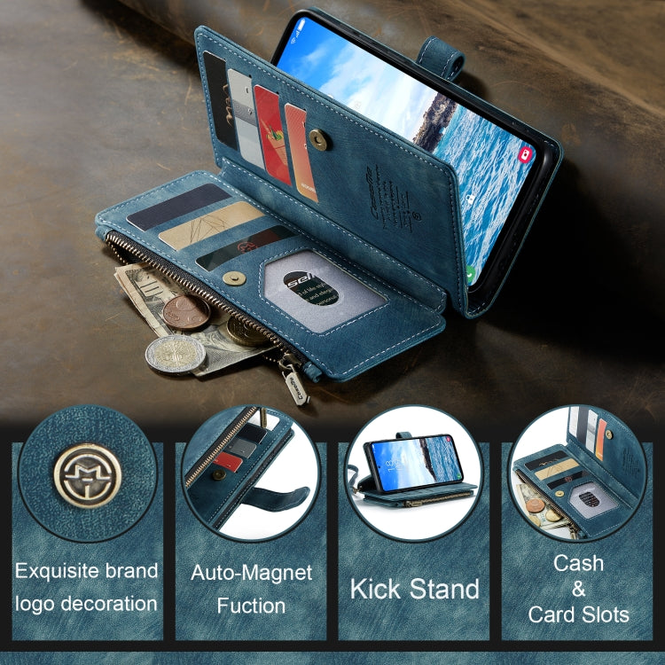 For Samsung Galaxy S24+ 5G CaseMe C30 Card Slots Zipper Wallet Leather Phone Case(Blue) by CaseMe