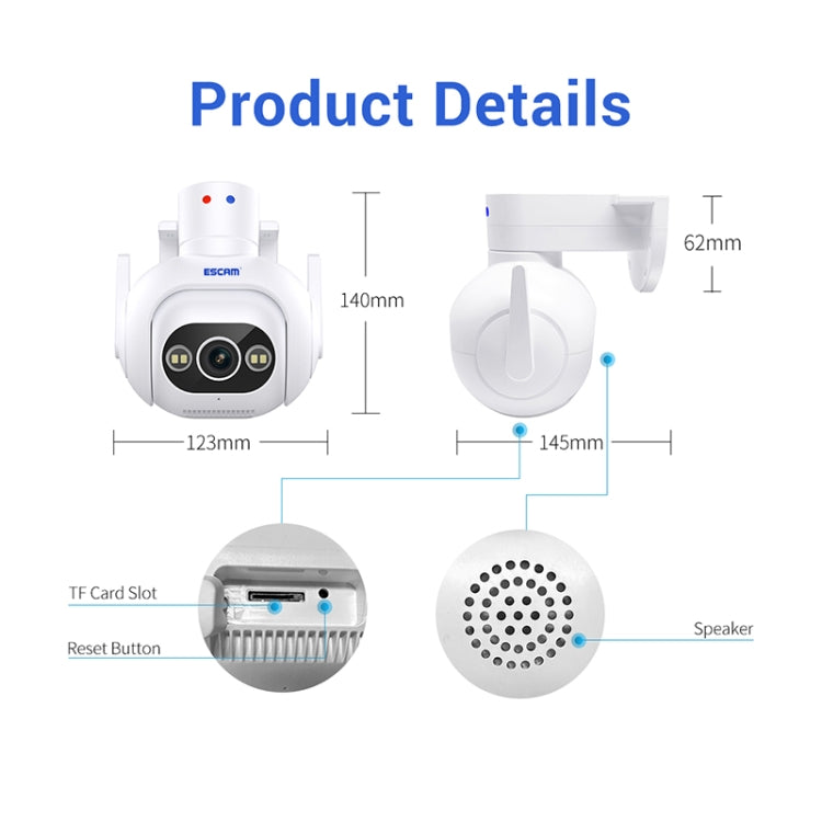 ESCAM PT304 HD 4MP Humanoid Detection Tracking WiFi Connection Sound Alarm Intelligent Night Vision H.265 Camera(EU Plug) by ESCAM
