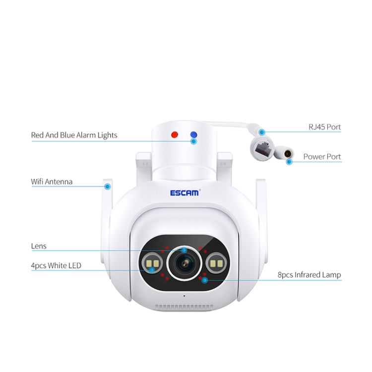 ESCAM PT304 HD 4MP Humanoid Detection Tracking WiFi Connection Sound Alarm Intelligent Night Vision H.265 Camera(US Plug) by ESCAM