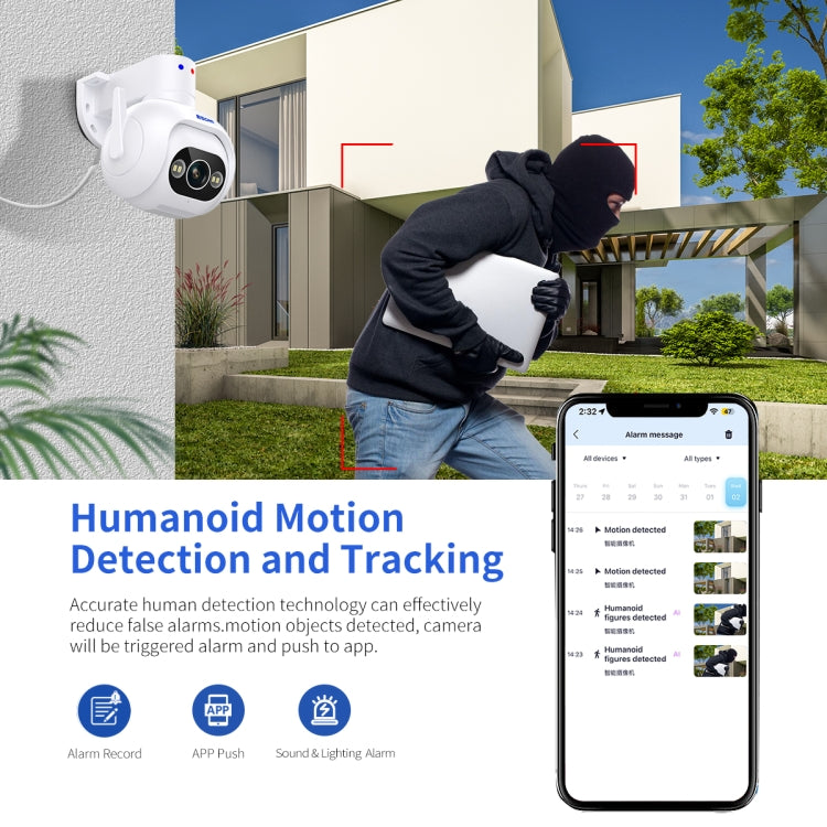 ESCAM PT304 HD 4MP Humanoid Detection Tracking WiFi Connection Sound Alarm Intelligent Night Vision H.265 Camera(EU Plug) by ESCAM