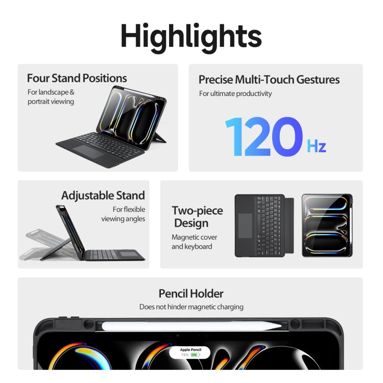 For iPad Pro 13 2024 DUX DUCIS DK Series Magnetic Wireless Bluetooth Keyboard Tablet Case(Black) by DUX DUCIS