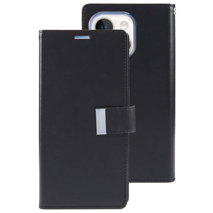 For iPhone 15 GOOSPERY RICH DIARY Crazy Horse Texture Leather Phone Case(Black) by GOOSPERY