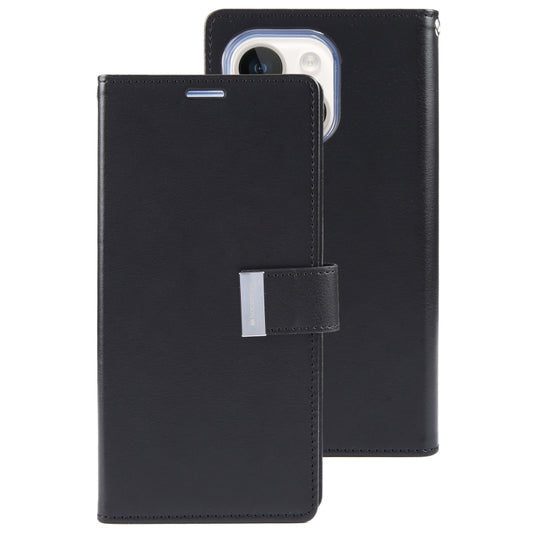 For iPhone 15 GOOSPERY RICH DIARY Crazy Horse Texture Leather Phone Case(Black) by GOOSPERY