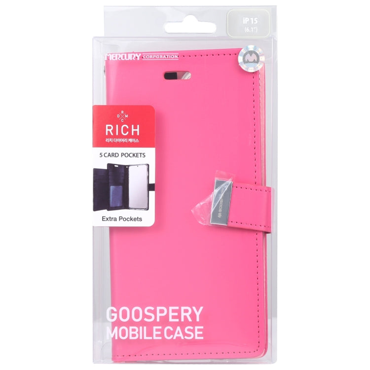 For iPhone 15 GOOSPERY RICH DIARY Crazy Horse Texture Leather Phone Case(Rose Red) by GOOSPERY