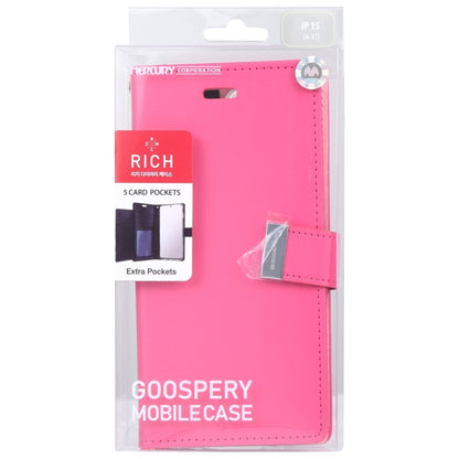 For iPhone 15 GOOSPERY RICH DIARY Crazy Horse Texture Leather Phone Case(Rose Red) by GOOSPERY