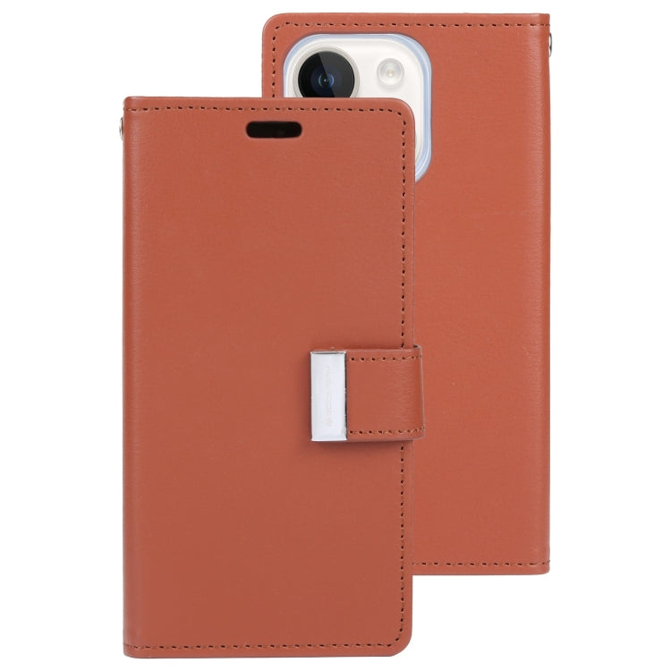 For iPhone 15 GOOSPERY RICH DIARY Crazy Horse Texture Leather Phone Case(Brown) by GOOSPERY