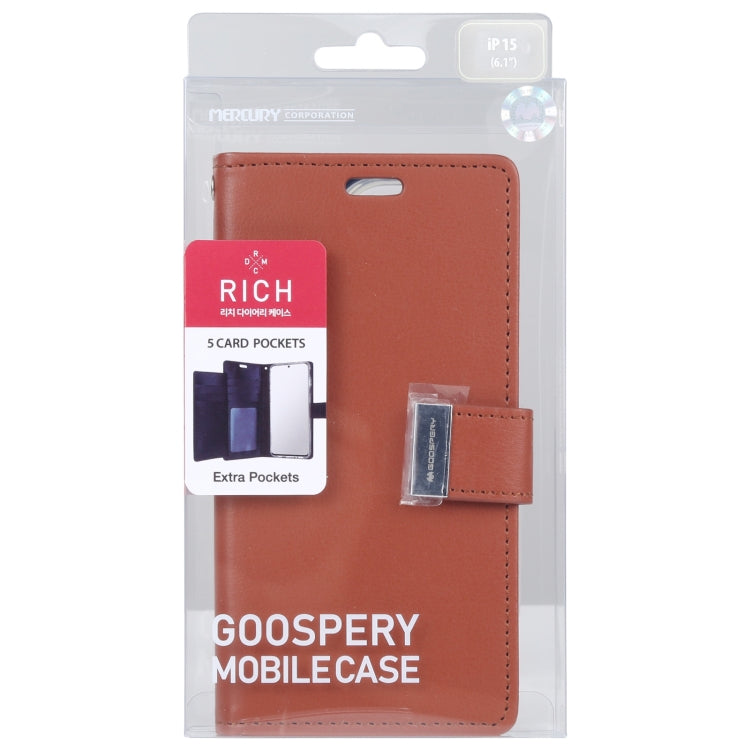 For iPhone 15 GOOSPERY RICH DIARY Crazy Horse Texture Leather Phone Case(Brown) by GOOSPERY
